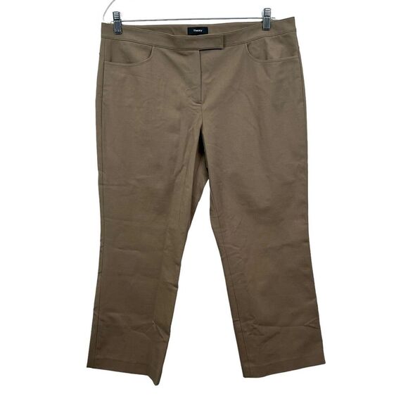 Theory Pants - Theory Womens Crop Pants Stretch Straight Flat Front Slash Pockets Taupe Sz 12*
